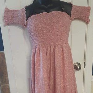 Pink off shoulder polka dot dress